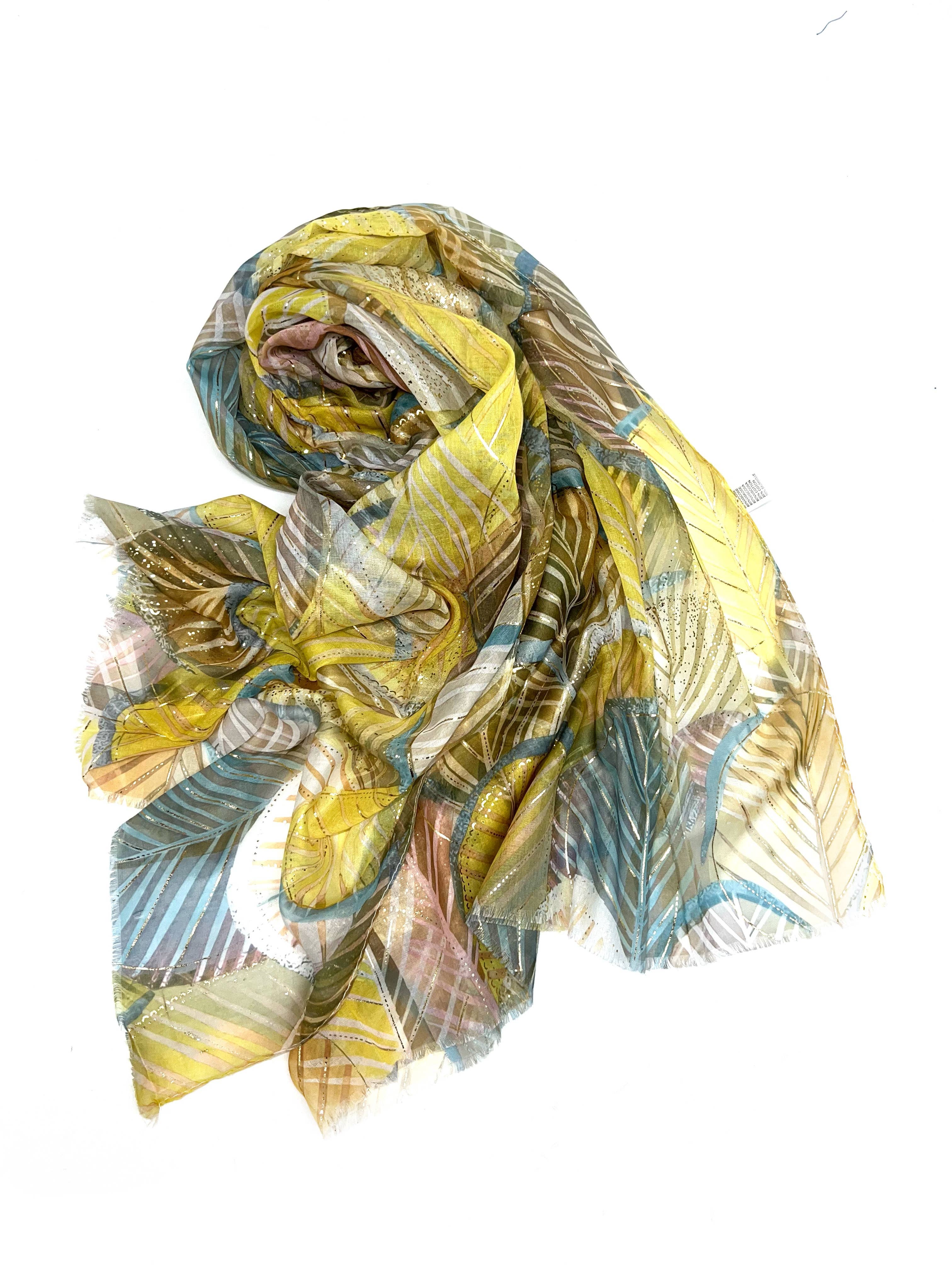 LINETA - Wholesale Head Scarf - Women's - LN-50 Ginkgo pattern scarf with gilding1
