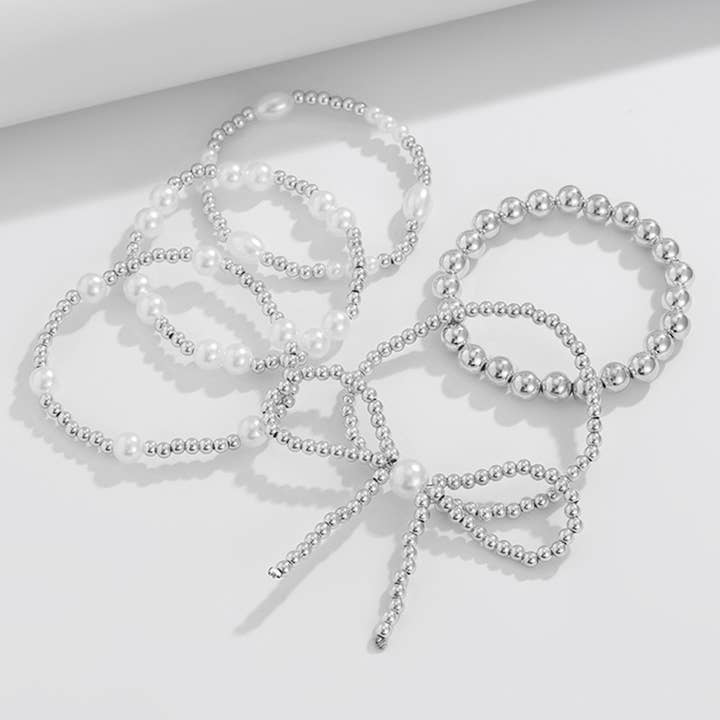 Aapparella - Wholesale Beaded Bracelet - Valentine Bow Knot Pearl Beaded Bracelet Set7