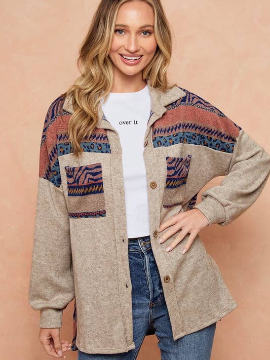 LMT2898-BRAVE THE COLD AZTEC SHACKET for wholesale by lovely melody