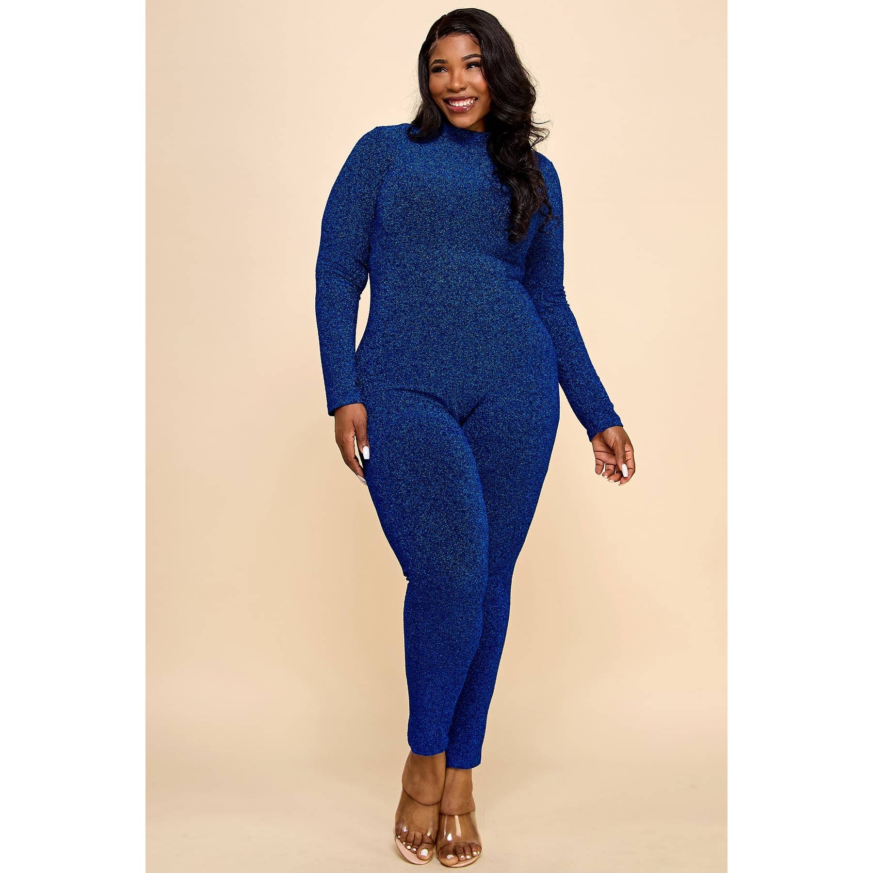 omgstyles – wholesale Jumpsuit - Dam – PLUS GLITTRANDE JUMPSUIT MED MOCKHALSRINGNING1