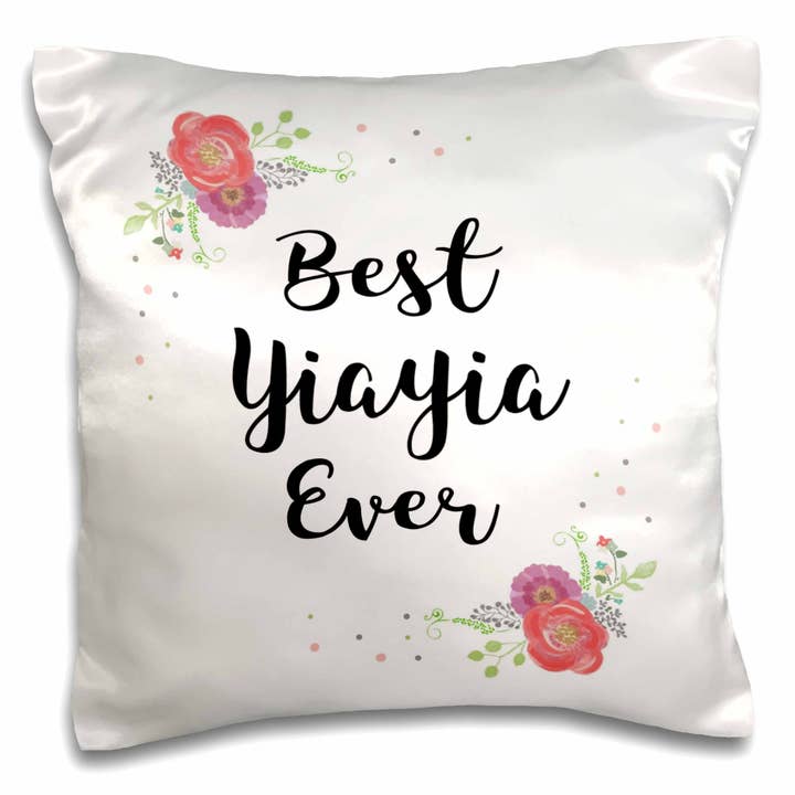 3dRose, Blommig Bästa Yiayia Någonsin vackra akvarell rosa blommor Yia Yia kärlek, Kuddfodral för wholesale av 3dRose