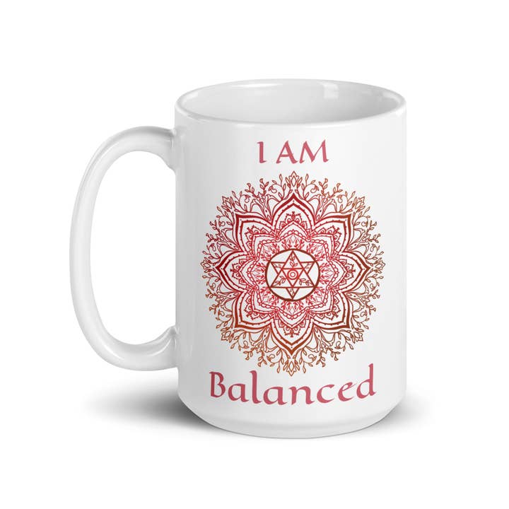 I AM Balanced ~ Earth Star Chakra Mandala Coffee Mug 15 Oz. for wholesale by Goddess Swag™
