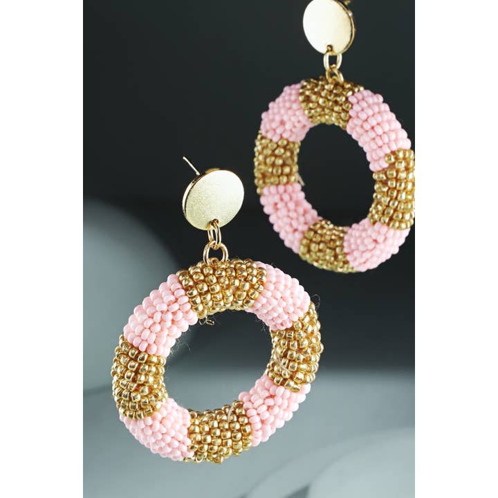 Urbanista Outlet - Wholesale Dangle Earrings - Color Blocked Beaded Ring Drop Earring