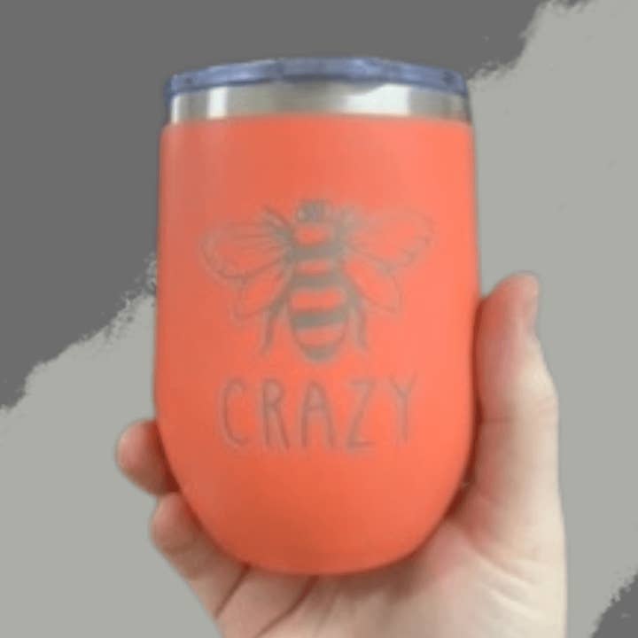 12 oz Bee Crazy Metal Laser Engraved Tumbler for wholesale by Liberty Wholesale