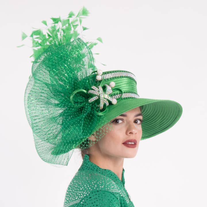 KaKyCo - Wholesale Fascinator Hat - Women's - AJ824Y | CRIN Mesh Feather Bow and Crystal Ball on Satin HAT