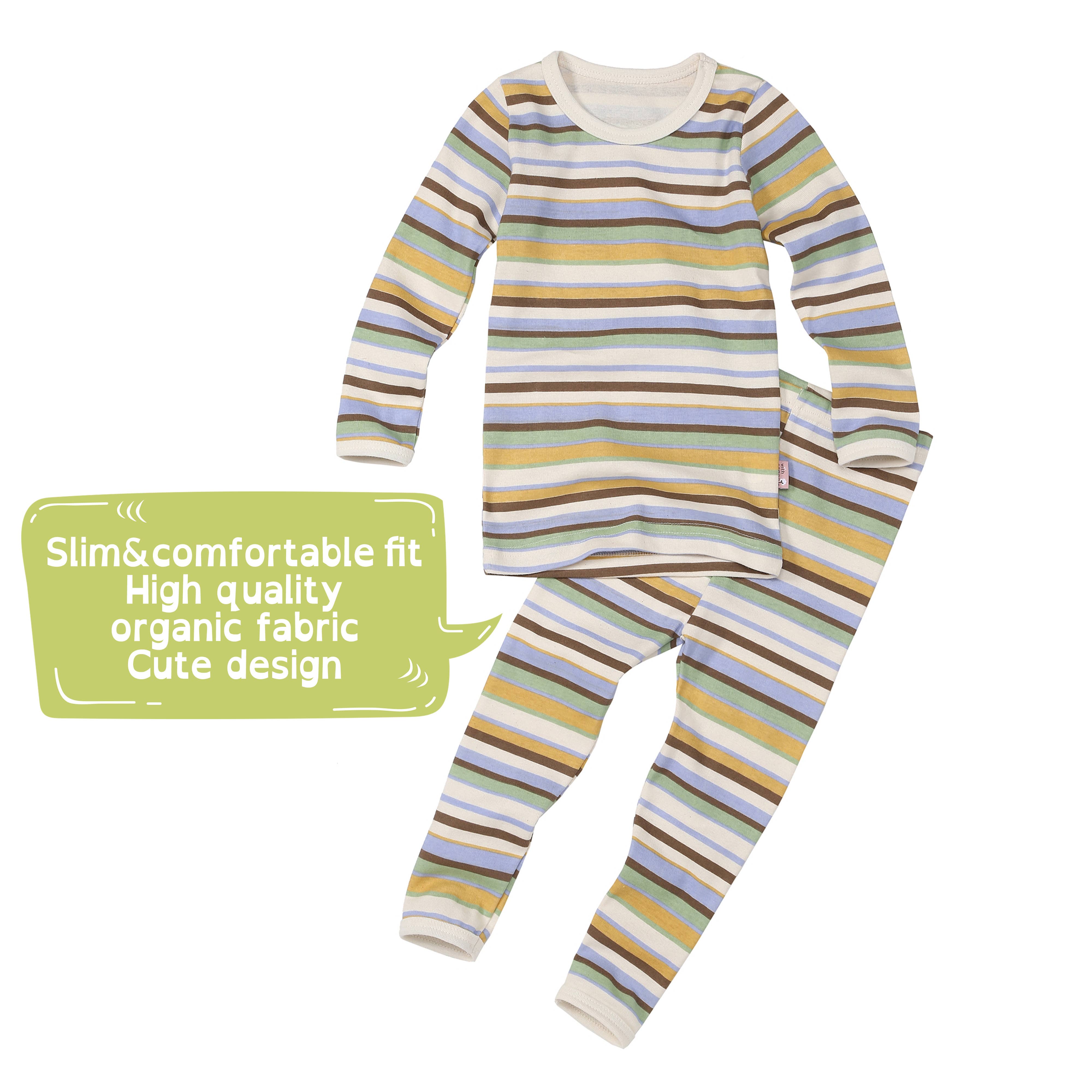 WithOrganic - Wholesale Sleepwear Set - Kids - Organic Pajama Set with Matching Security Doll - Dino Stripe2
