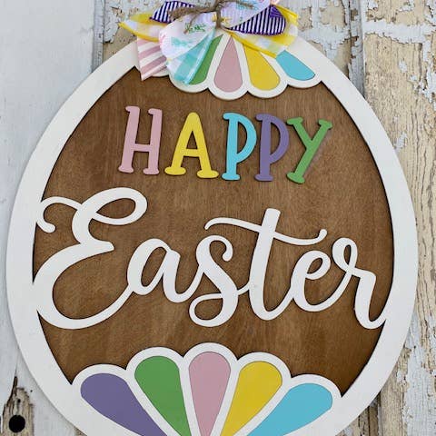 Happy Easter Egg Door Hanger, Spring Decor, Wood Signs for wholesale by Vick Crafts