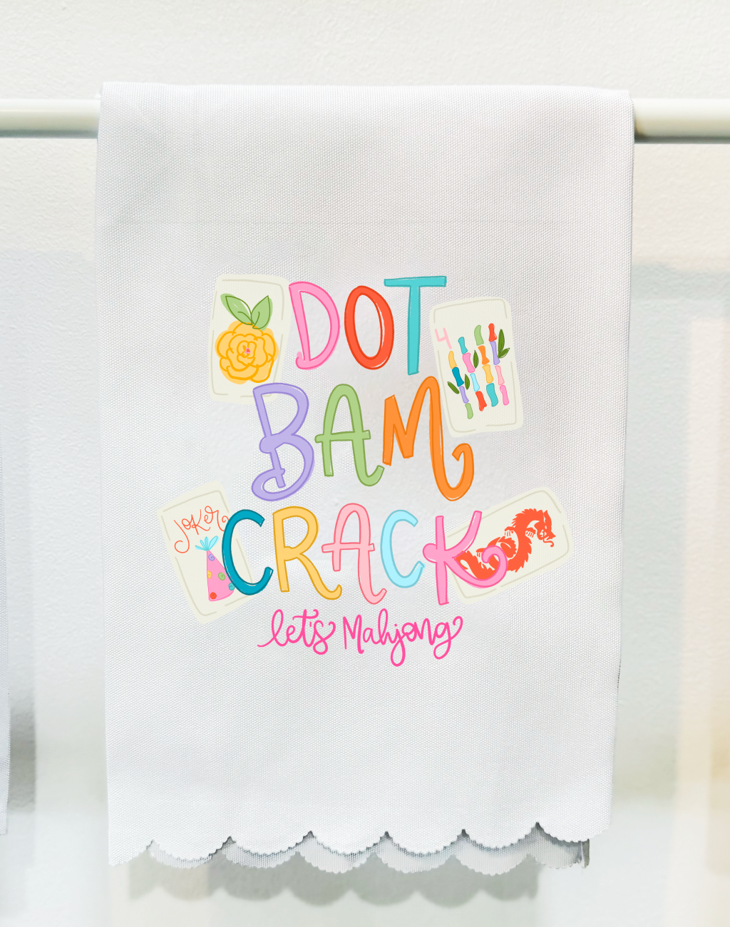 Doodles By Rebekah - Wholesale Tea Towel - Dot Bam Crack Mahjong Scalloped Tea Towel0