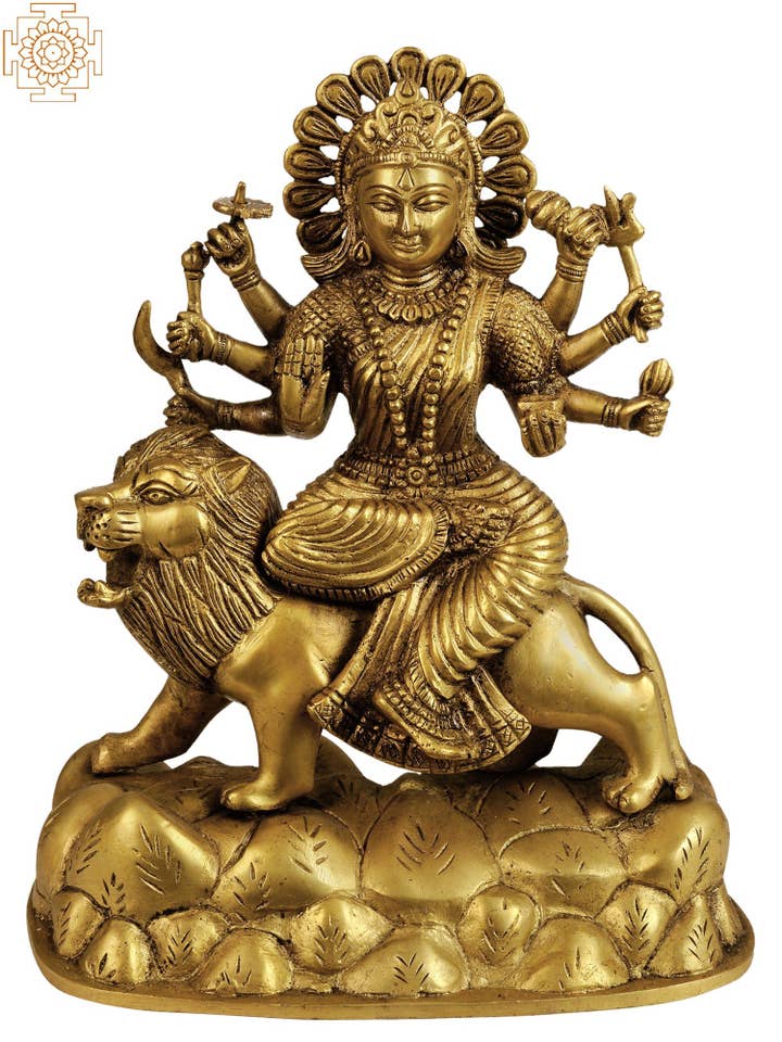 10" Goddess Durga In Brass | Handmade for wholesale by Exotic India Art