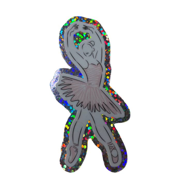 Glitter Ballerina Silhouette Dance Sticker, 1.5" x 3" (PINK) for wholesale by Denali & Co.