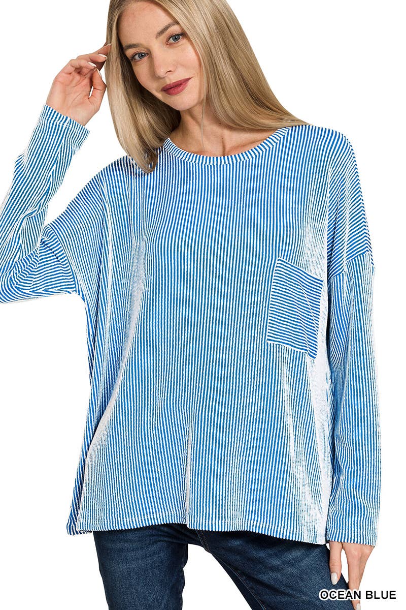 42POPS - Vendita all'ingrosso Top in maglia - Donna - Top oversize a maniche lunghe a righe a costine13