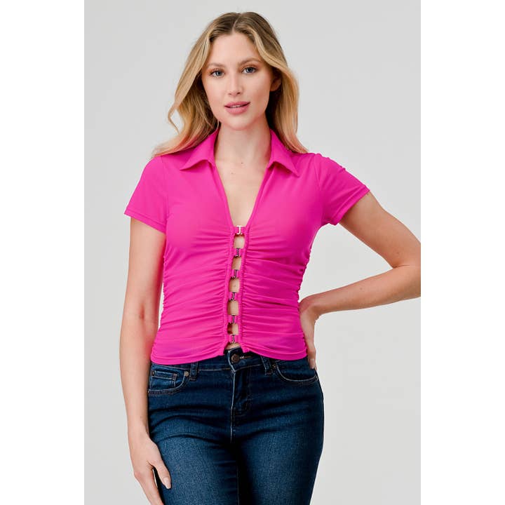 Top de Malha Manga Curta com Fivelas Frontais por atacado de French Kiss