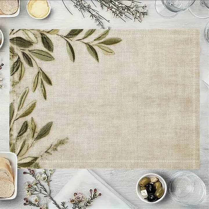 4PC Beige Linen Placemats – 12x18" Waterproof Mats, No Tassels or Embroidery for wholesale by Huis Van Merken