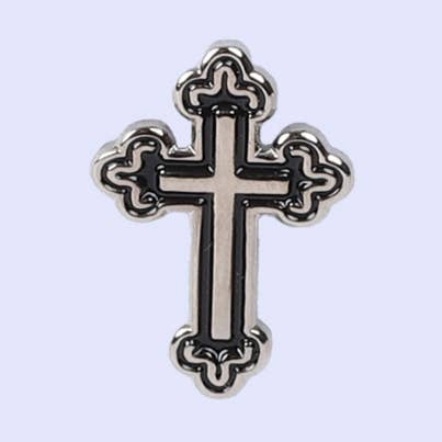 Lapel Pin Budded Cross Silver/Black PK3 for wholesale by Swanson Christian Products