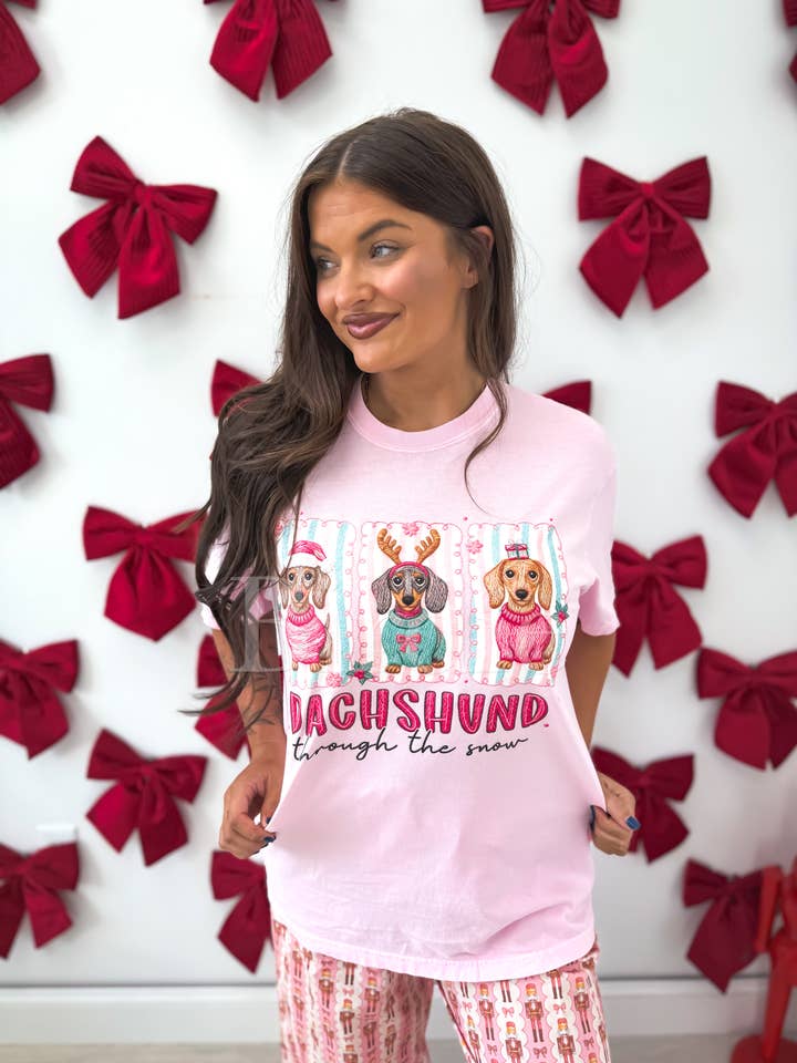 Faux Yarn Dachshund Graphic Tee on Blossom for wholesale by birdie