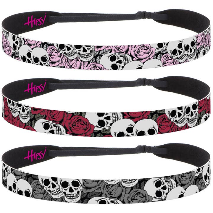 Hipsy Adjustable No Slip Biker Punk Skulls & Roses Headband for wholesale by Hipsy