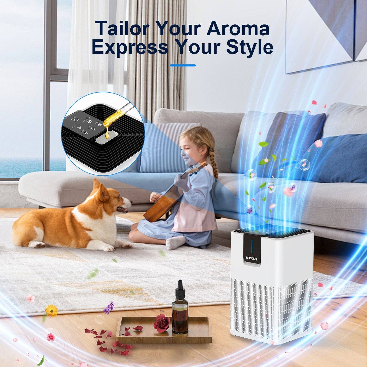 White MOOKA Air Purifiers for Home Large Room Up to 1250 Ft², H13 HEPA Air Purifier for Pets Dust Odor Smoke, Aromatherapy Function, Air Cleaner with 15dB Quiet Sleep Mode for Bedroom Office Living Room for wholesale on Faire3