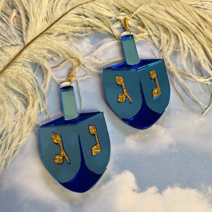 Dreidel Hanukkah ferie øreringe, laserskåret akryl for engroshandel hos I'm Your Present