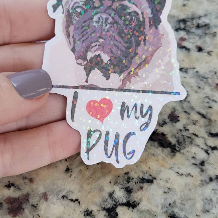 Dashmonograms - Wholesale Sticker - I love my Pug sticker