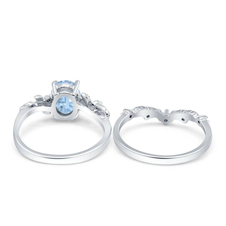 Two Piece Oval Aquamarine CZ Chevron Rings for wholesale on Faire2