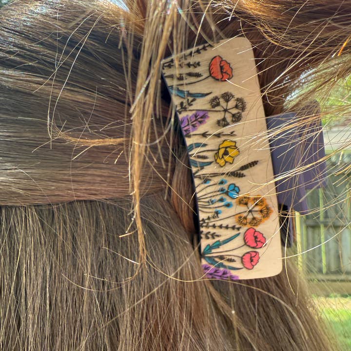 National Parks and Beyond - Wholesale Hair Clip - Women's - Flower Garden Wooden Claw Hair Clips in 2”, 4”, 5 inch13