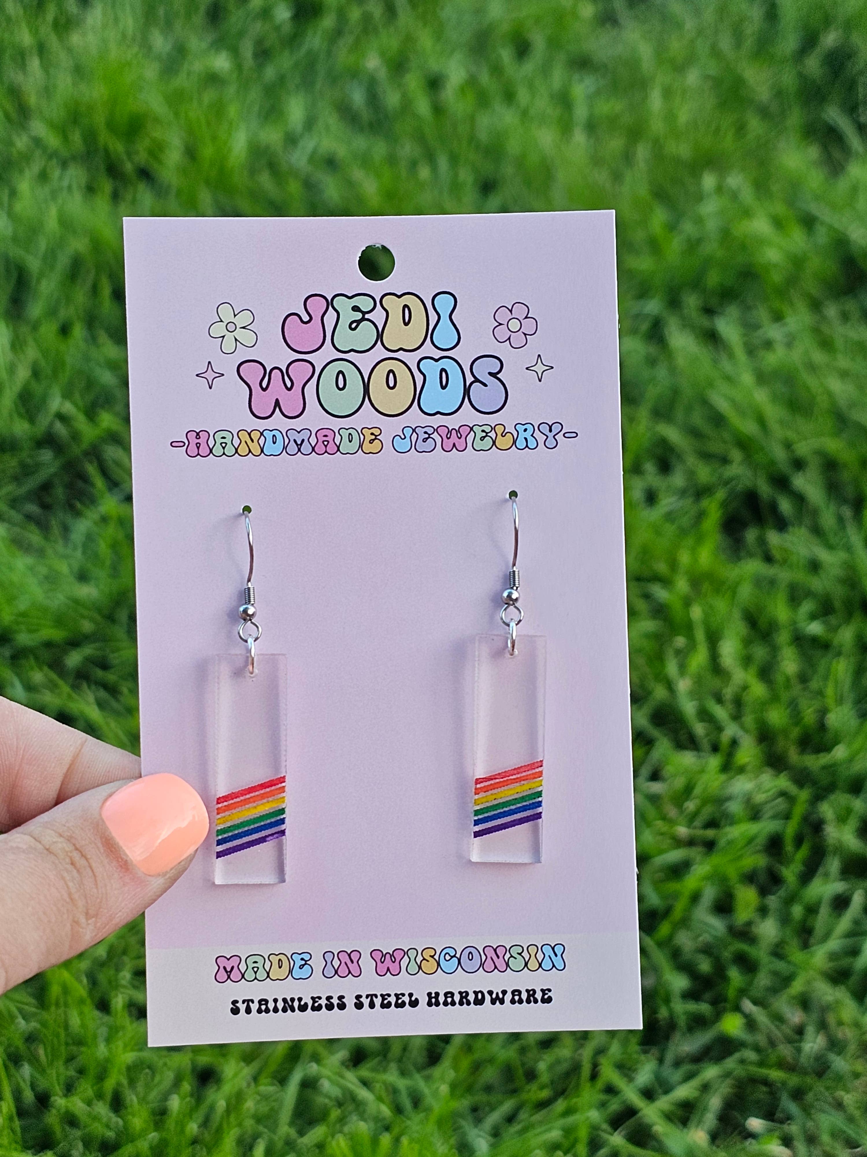 Jedi Woods LLC - Wholesale Dangle Earrings - Subtle Rainbow Pride Bar Earrings4