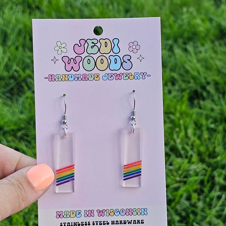 Jedi Woods LLC - Wholesale Dangle Earrings - Subtle Rainbow Pride Bar Earrings4