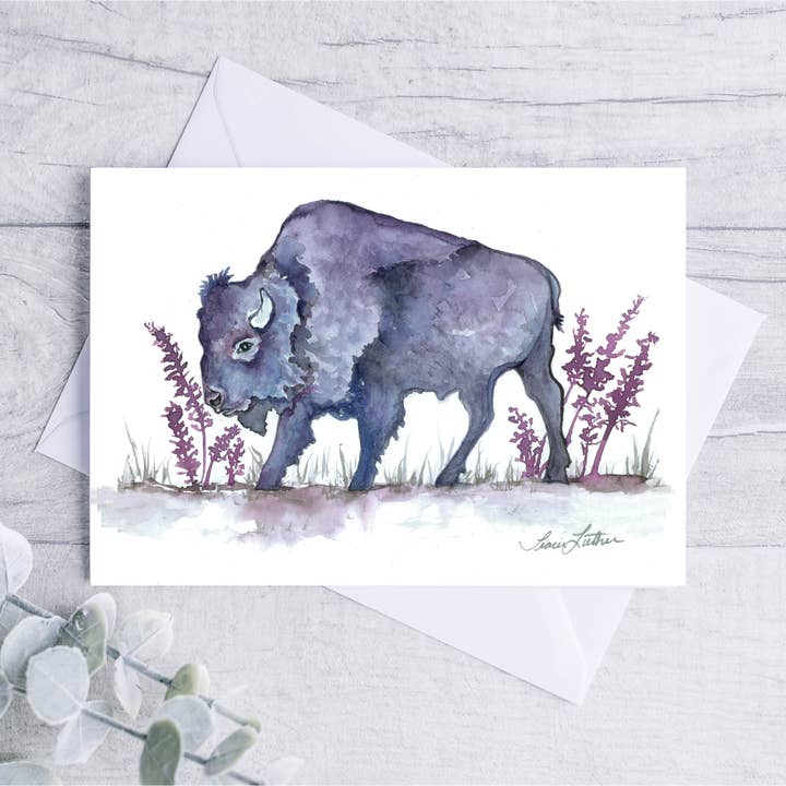 Violette Buffalo Bison Grußkarte für den Großhandel von Cloud Cottage Creative Company