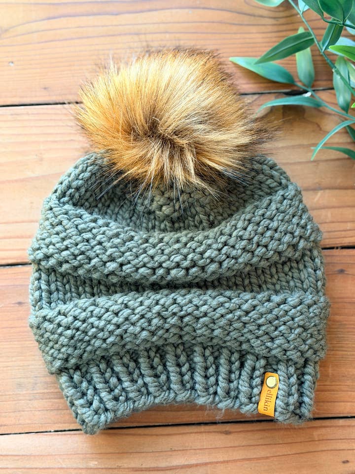 Lola Beanie in Seaweed for wholesale by Ellikin Knits