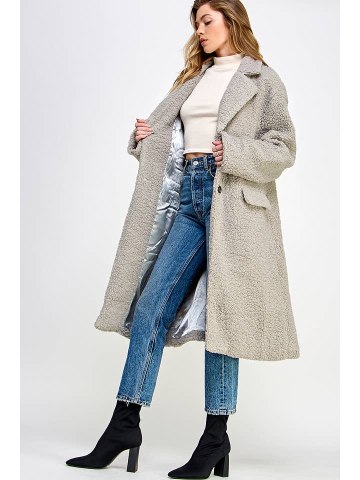 Sweet Lemon - Wholesale Fur/Faux Fur Coat - Women's - TWO BUTTON LAPEL COLLAR TEDDY COAT