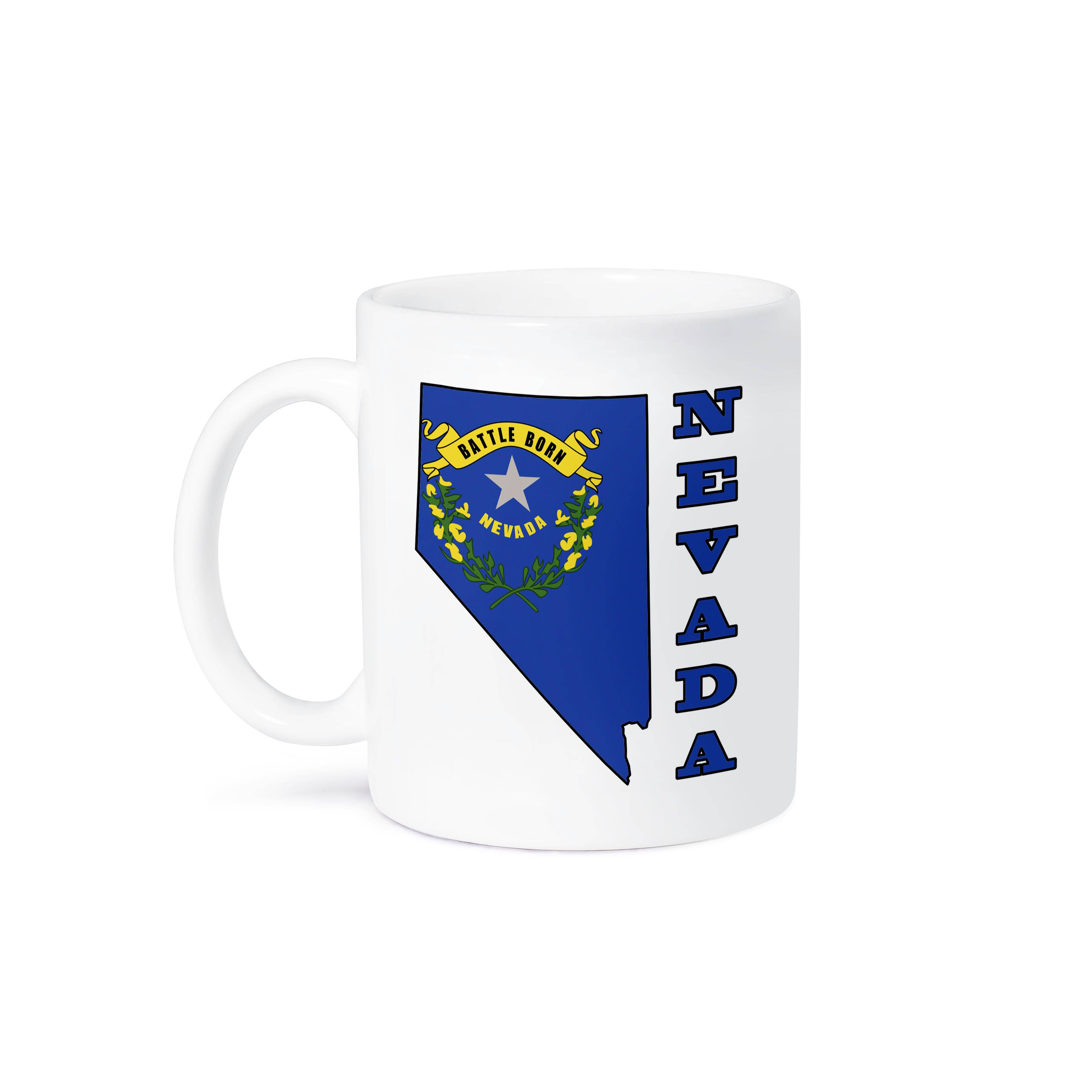 3dRose – wholesale Kaffekoppar – 3dRose, Nevada delstatsflagga i konturkarta och bokstäver för Nevada, Mugg8