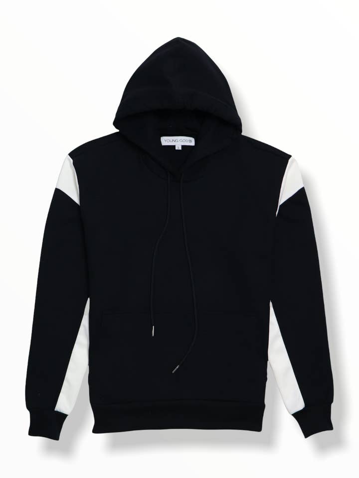 Minimal sort og hvid hættetrøje for engroshandel hos Young God