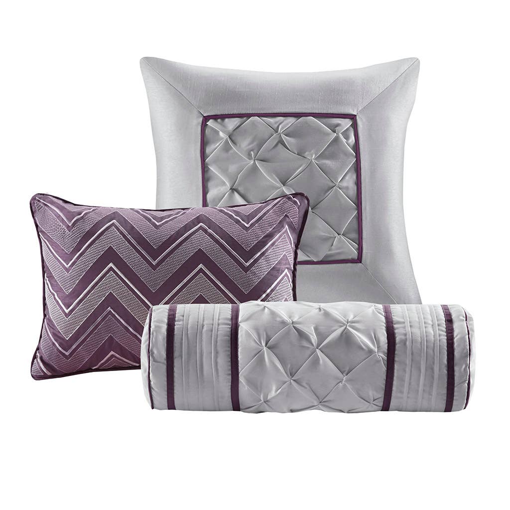 Olliix - Wholesale Bedding Set - Silky Tufted 7-Piece Comforter Set, Plum Purple9