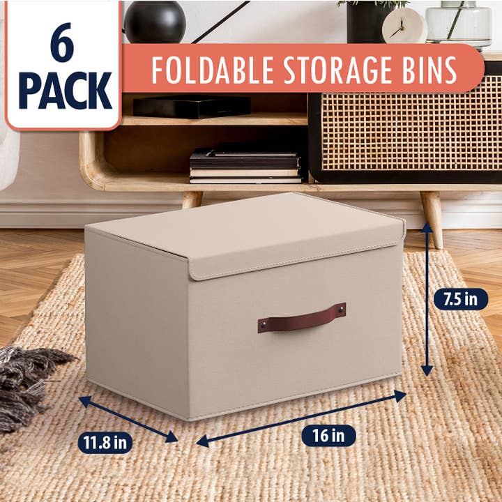Ornavo Home - Wholesale Storage Bin - Foldable Linen Large Storage Bin with Leather Handles and Lid - Set of 66