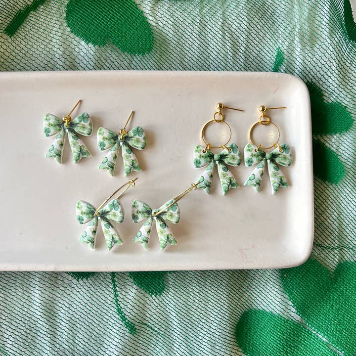 SeizeTheClayJewelry – wholesale Dangle earrings – Clover Bow Earrings, Shamrock Bow Earrings, Lucky Bow6