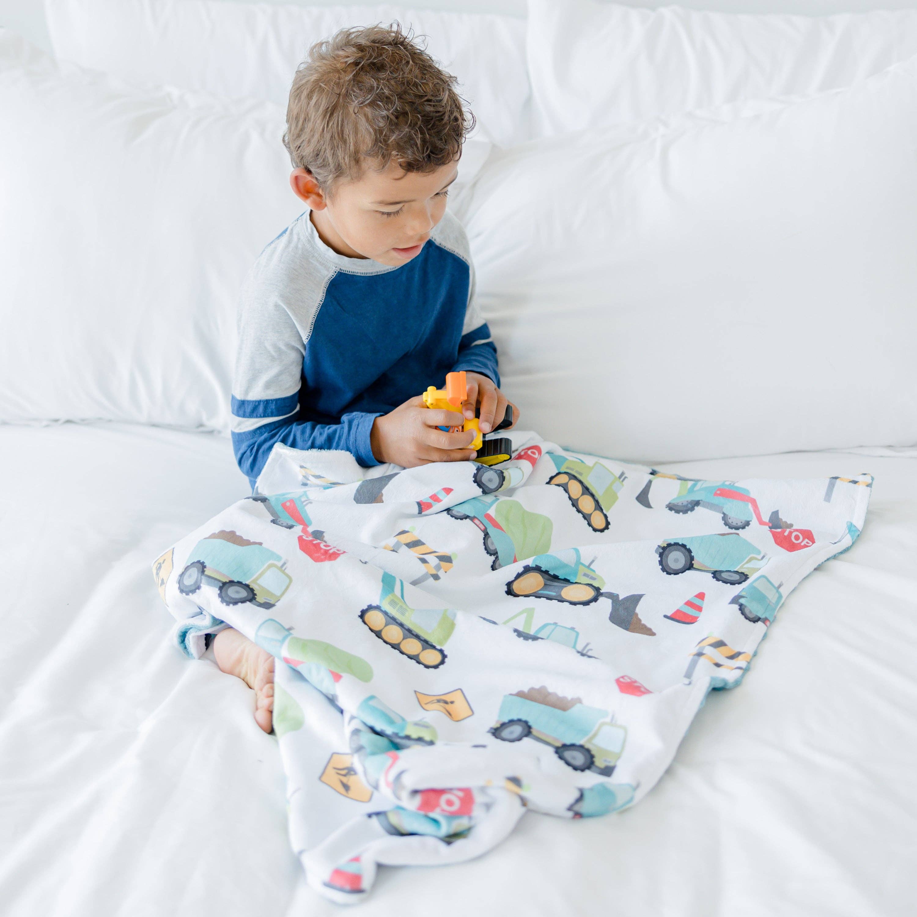 Honey Lemonade- Minky Baby Blankets and Gifts – wholesale Bedding blanket – Kids & Baby – Toddler Minky Blanket - Construction Trucks2