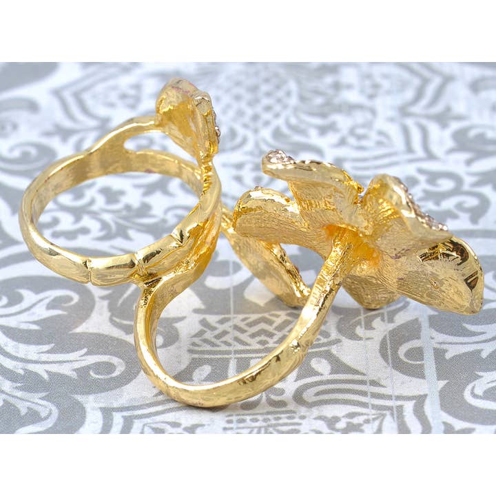 AK Brand - Wholesale Multi-Stone Ring - Two Fingers Daisy Topaz Smokey Light Flower Ring4