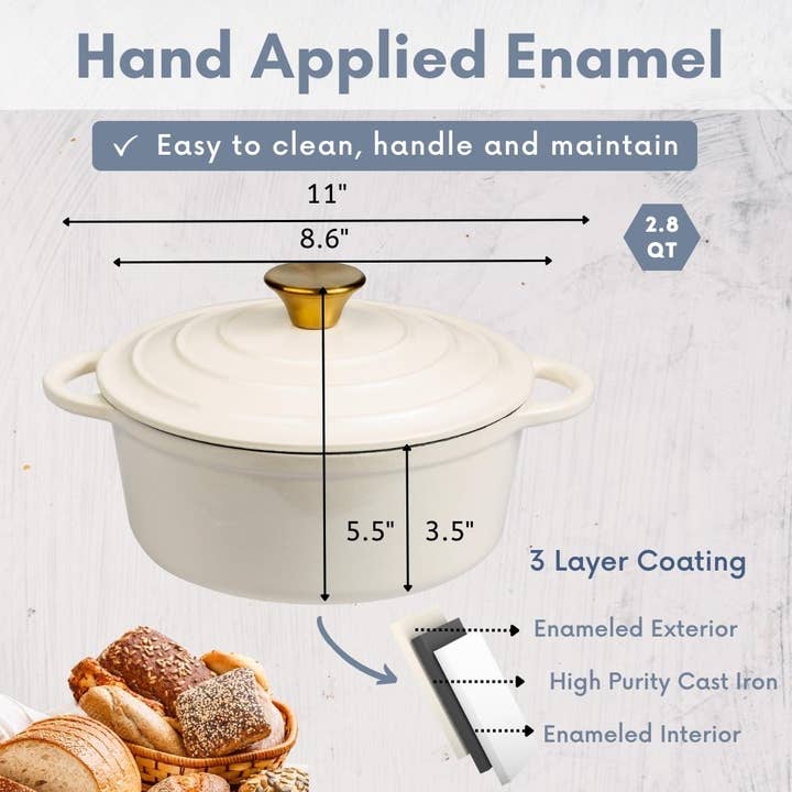 Lexi Home - Wholesale Cooking Pot - Enameled Cast Iron Dutch Oven (2.8 Qt, 3.5 Qt, 5 Qt, 6 Qt)