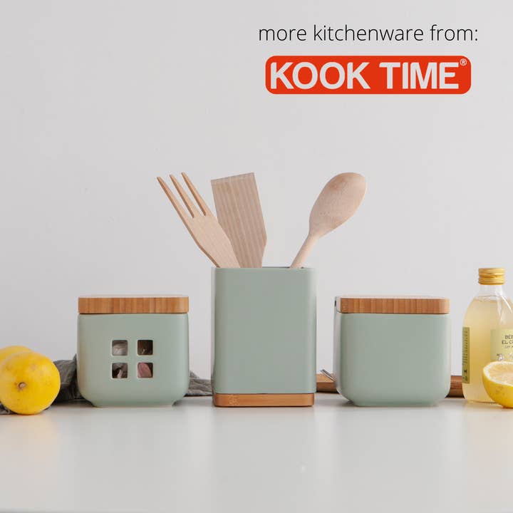 Kook Shop - Wholesale Utensil Holder - SQUARE bamboo base kitchen utensil holder - sage5