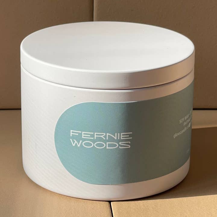 Fernie Woods - HOME Tin Soy Candles for wholesale by Glow Candle Co.