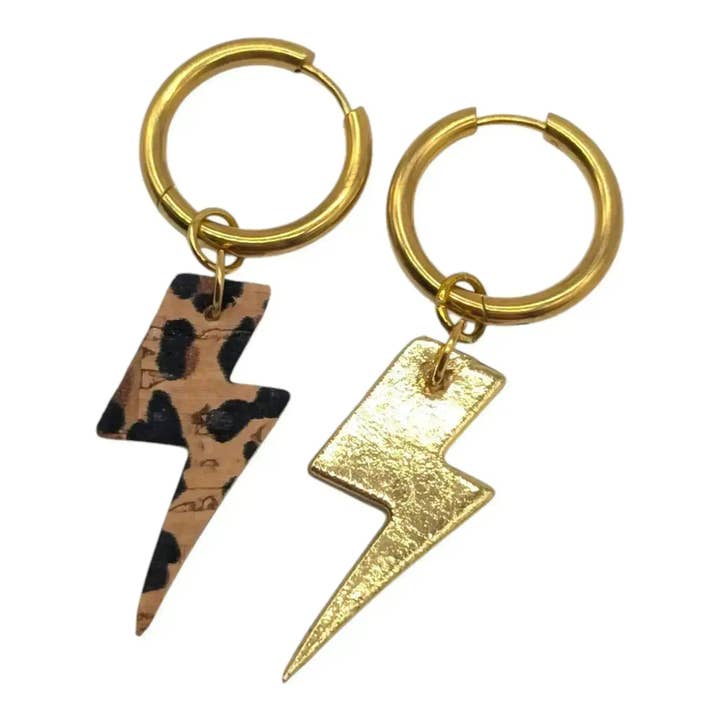 Gold and cheetah mini lightning bolt cork charms for wholesale by Trend Tonic Ltd