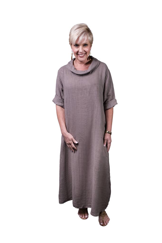 TINA Stephens Italy/Tees By Tina – wholesale Dress – Women's – Mara Cowl Neck Linen Maxi Dress (DQ103)0