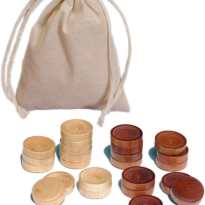 Wood Expressions - Wholesale Board Game - Checkers in Brown and Natural Wood - 1.5 in. diameter