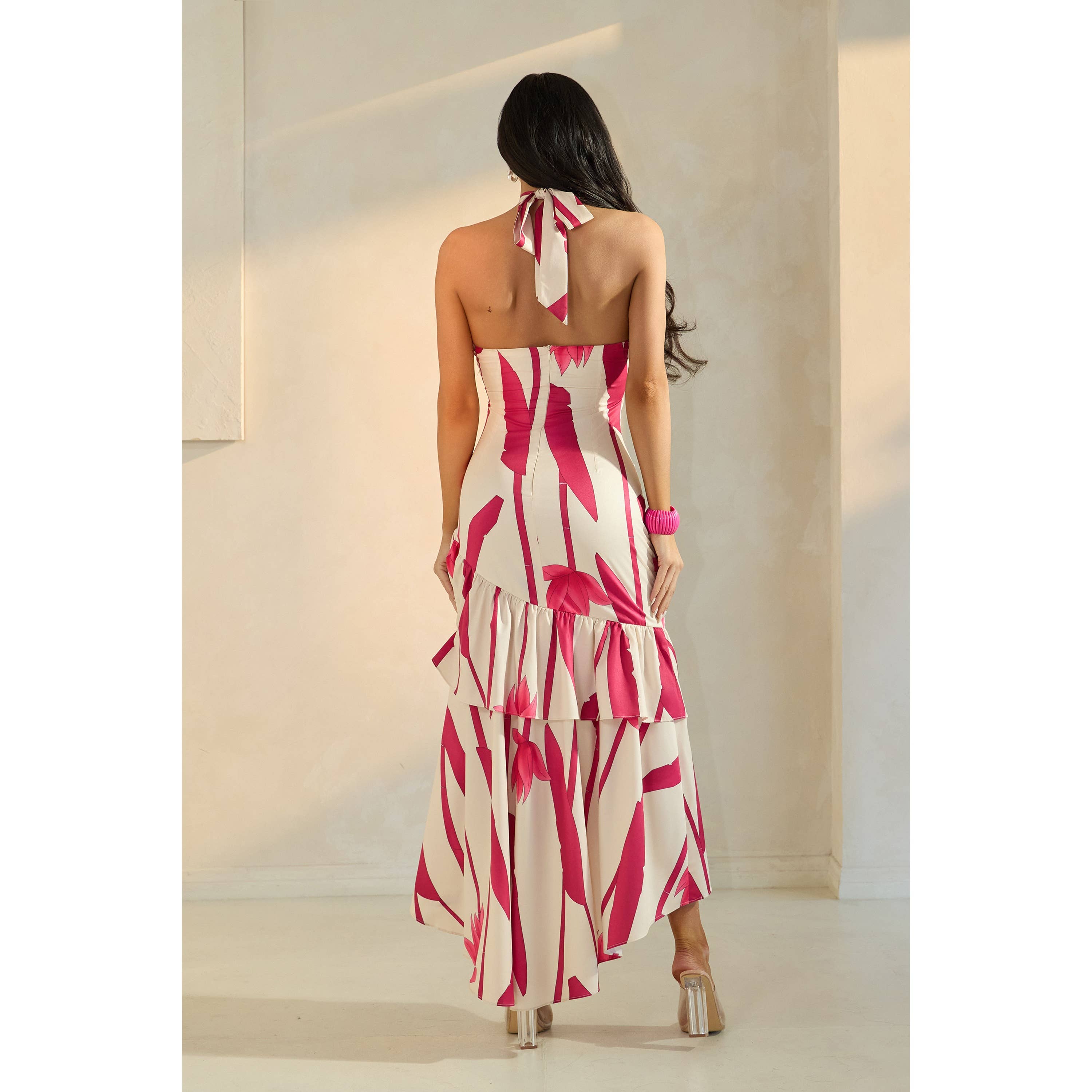 The Sang - Wholesale Dress - Women's - PRINTED SLANTED HALTER CROSS NECK MAXI DRESS6