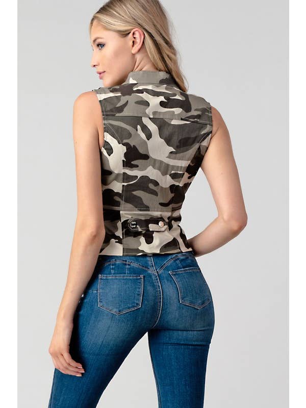 Lydia USA – wholesale Väst - Dam – Militär kamouflageväst topp