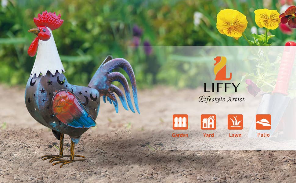 Liffy - Wholesale Outdoor Ornament/Decor - Solar Rooster Metal Garden Statue for Outdoor Yard Decor8