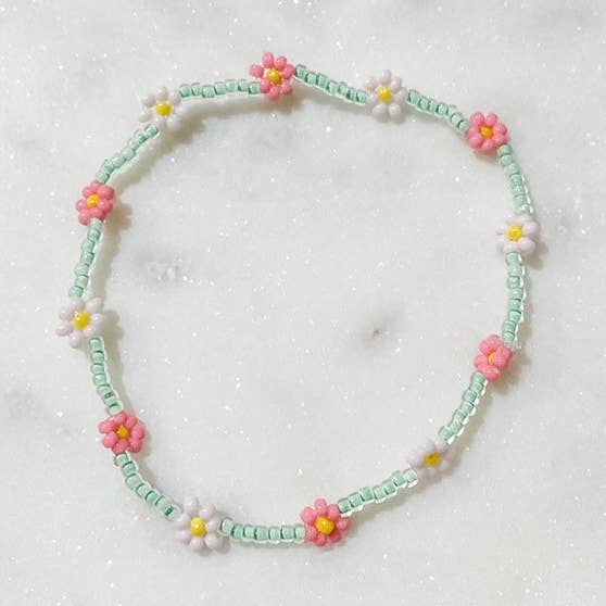 Spring Daisies Dual Pink armband/enkelbandje voor wholesale door Dainty Daisy Bead Co.