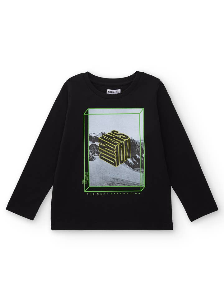 T-shirt pour garçon en noir avec imprimé géométrique pour la vente par tuc tuc