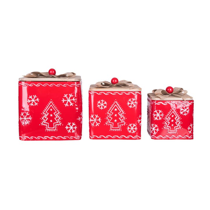 Transpac - Wholesale Christmas Decoration - Metal Embossed Design Christmas Boxes S/3