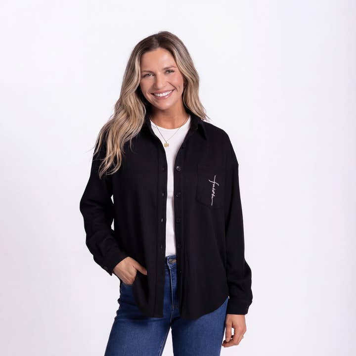 Faith Cross Waffle Knit Shacket for wholesale by Love in Faith